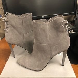 Genuine Grey Suede High Heel Boots Booties